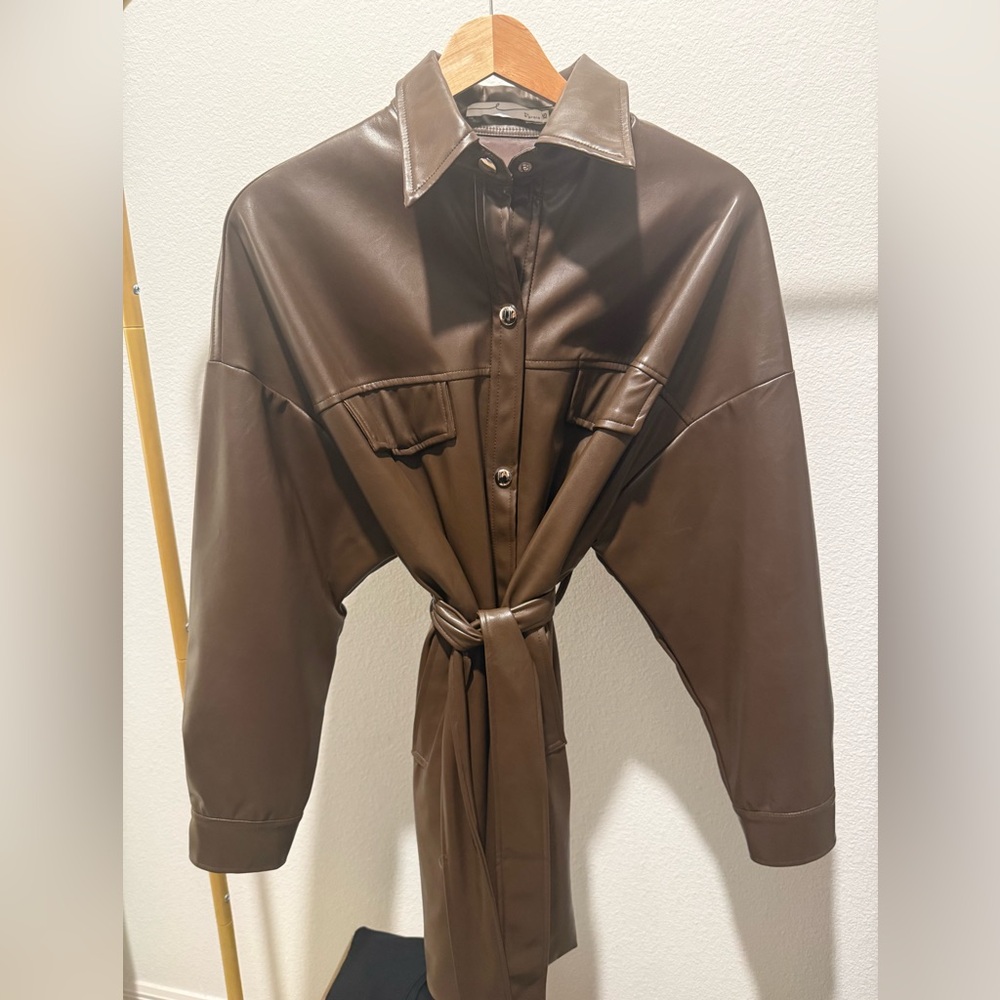 Brown Leather Belted Jacket/Dress